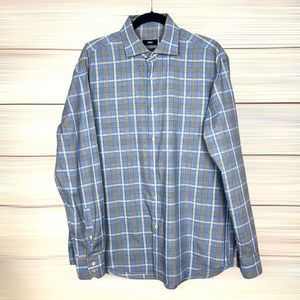Hugo Boss Blue Plaid Casual Button Down Shirt